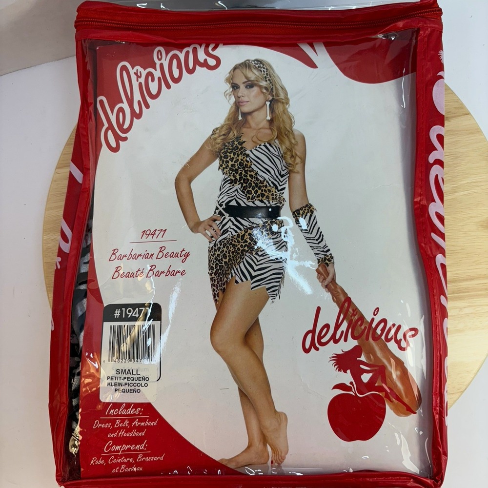CaveWoman Costume S Animal Print Dress Belt Headband Armband 2 Bone Bracelets